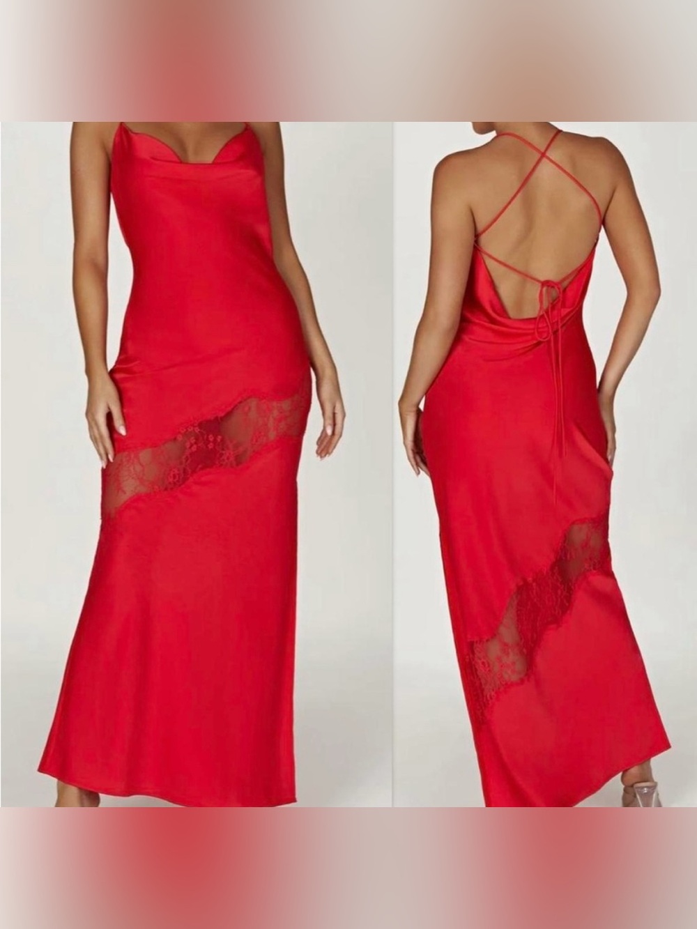 Meshki Chandra Lace Satin Maxi Red Dress Size Small‎ NEW romantic satin strappy